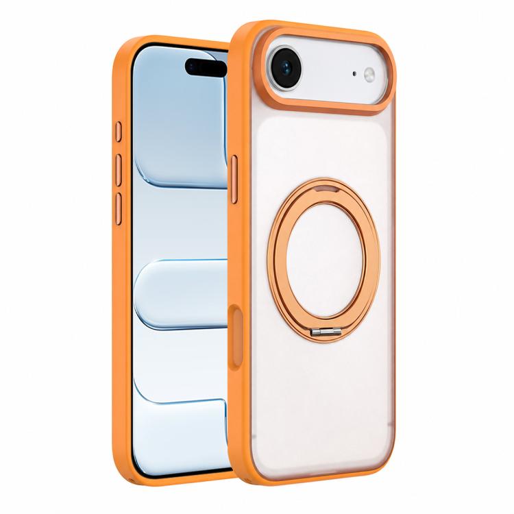 For iPhone Air Colorful Skin-Friendly Metal Lens Frame Magnetic Rotating Holder Phone Case(Orange)