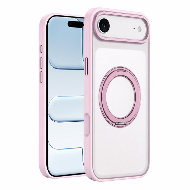 For iPhone Air Colorful Skin-Friendly Metal Lens Frame Magnetic Rotating Holder Phone Case(Pink)