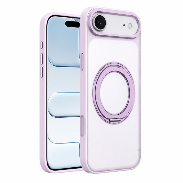 For iPhone Air Colorful Skin-Friendly Metal Lens Frame Magnetic Rotating Holder Phone Case(Purple)