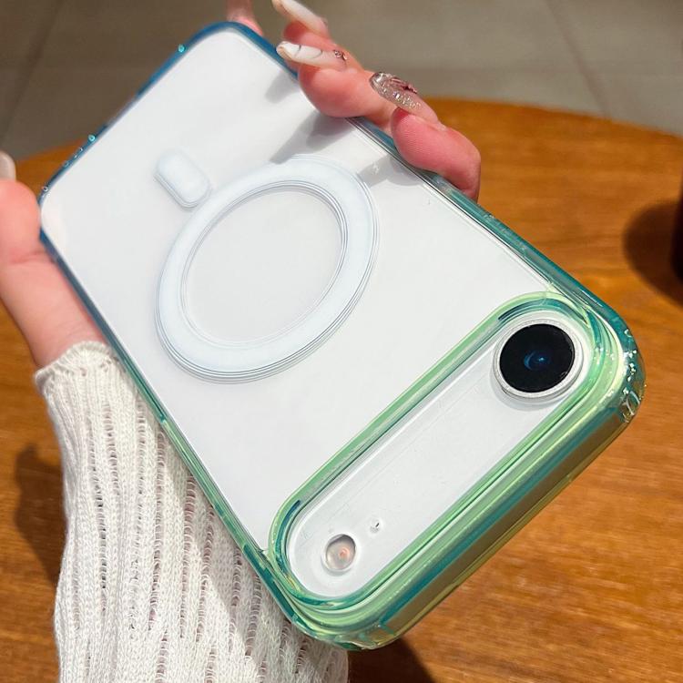 For iPhone Air Contrast Color Gradient Transparent MagSafe Phone Case(Green + Blue)
