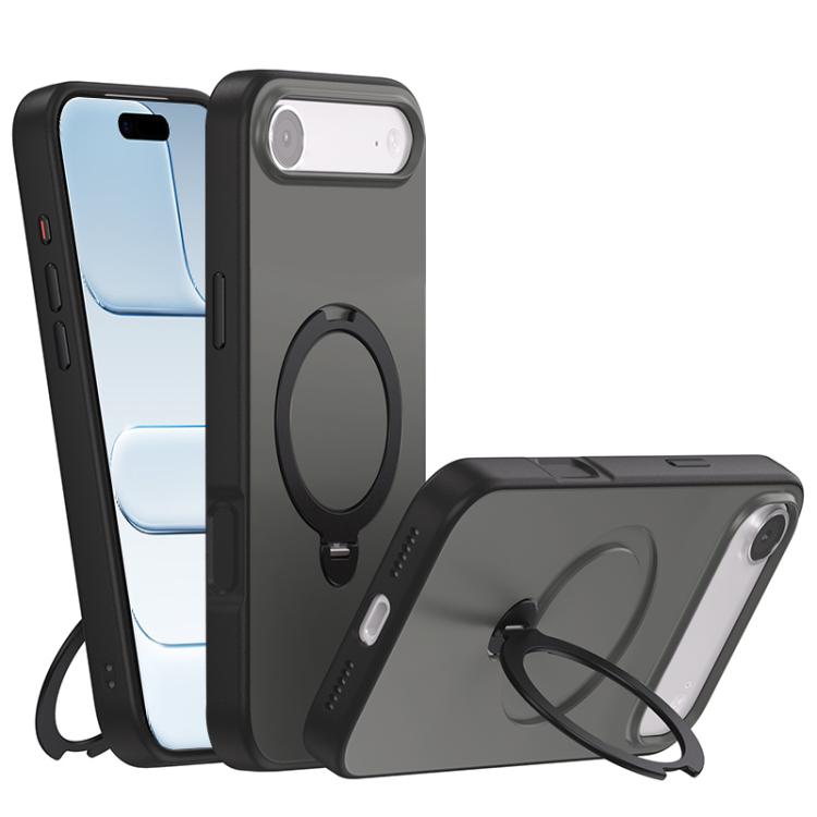 For iPhone Air Contrast Color Rotation Holder Magsafe Phone Case(Black)