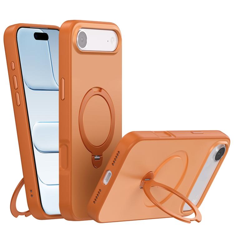 For iPhone Air Contrast Color Rotation Holder Magsafe Phone Case(Orange)