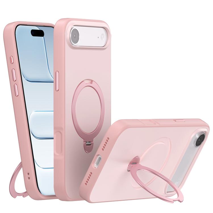 For iPhone Air Contrast Color Rotation Holder Magsafe Phone Case(Pink)