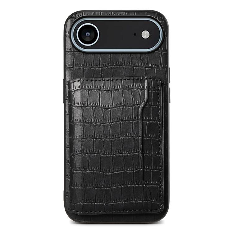 For iPhone Air Crocodile Texture Card Bag Design Full Coverage Phone Case(Black)