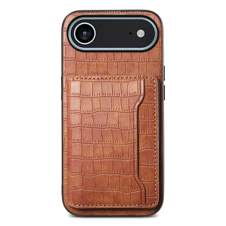 For iPhone Air Crocodile Texture Card Bag Design Full Coverage Phone Case(Brown)