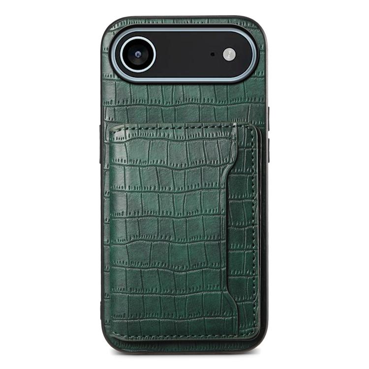 For iPhone Air Crocodile Texture Card Bag Design Full Coverage Phone Case(Green)