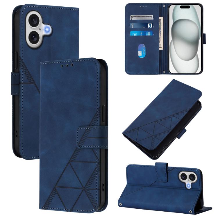 For iPhone Air Crossbody 3D Embossed Flip Leather Phone Case(Blue)
