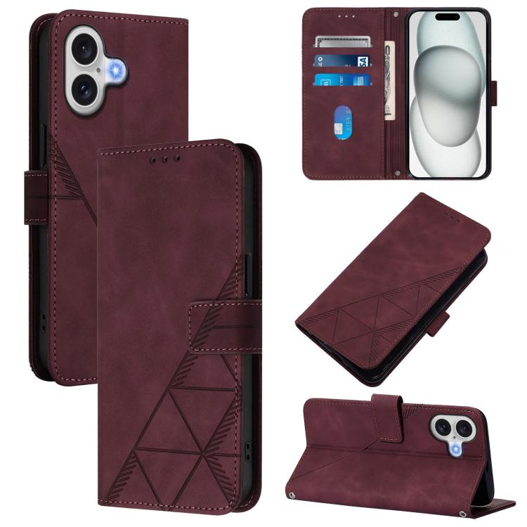 For iPhone Air Crossbody 3D Embossed Flip Leather Phone Case(Wine Red)