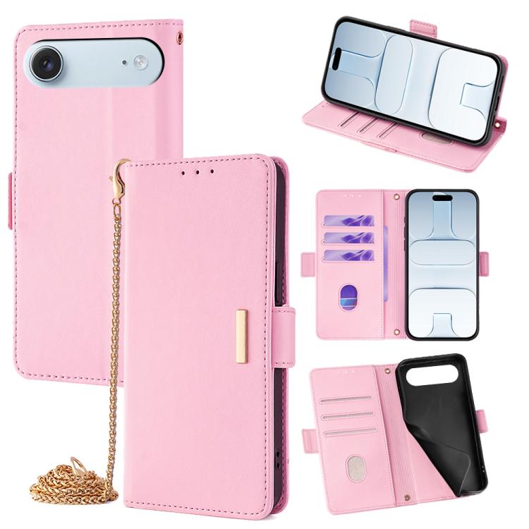 For iPhone Air Crossbody Chain Leather Phone Case(Pink)