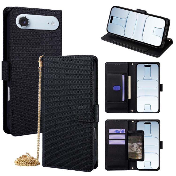 For iPhone Air Crossbody Chain Triangle Leather Phone Case(Black)