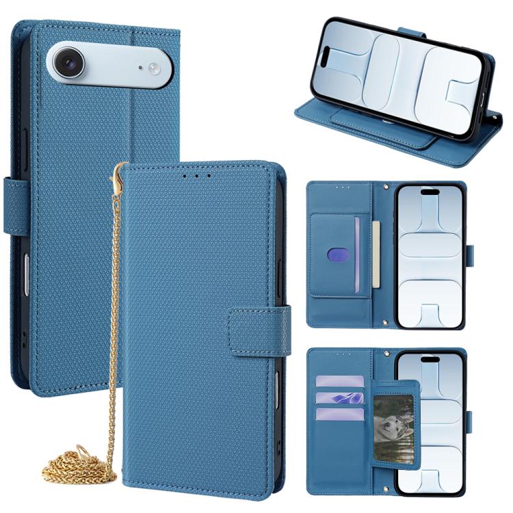For iPhone Air Crossbody Chain Triangle Leather Phone Case(Blue)