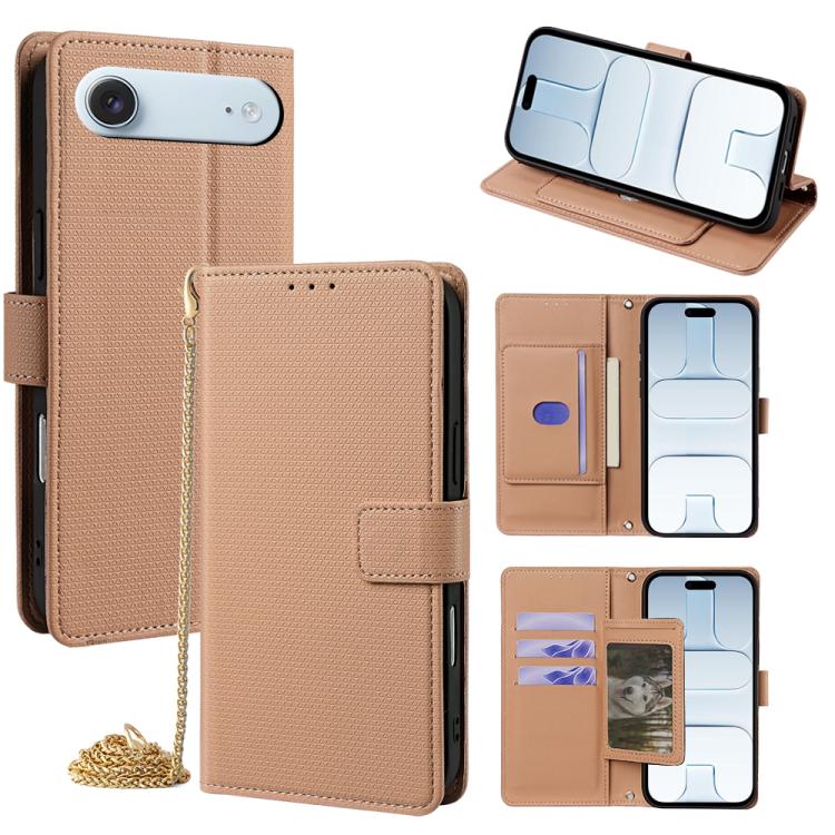 For iPhone Air Crossbody Chain Triangle Leather Phone Case(Brown)