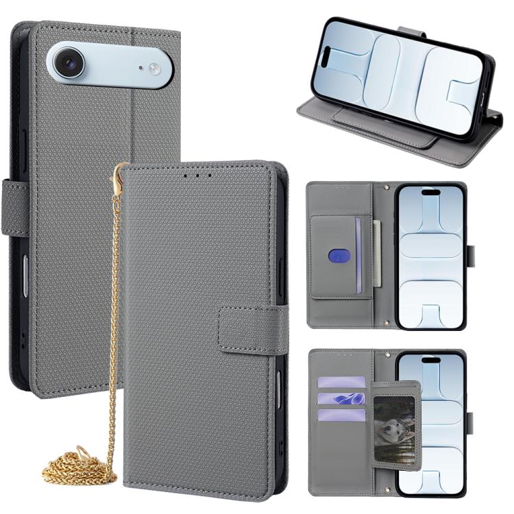 For iPhone Air Crossbody Chain Triangle Leather Phone Case(Grey)