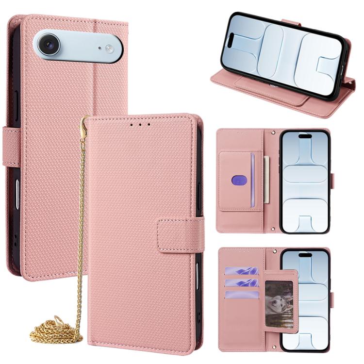 For iPhone Air Crossbody Chain Triangle Leather Phone Case(Pink)