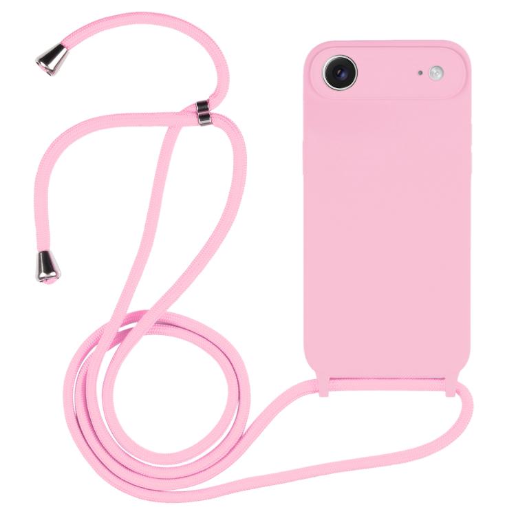 For iPhone Air Crossbody Lanyard Liquid Silicone Case(Pink)
