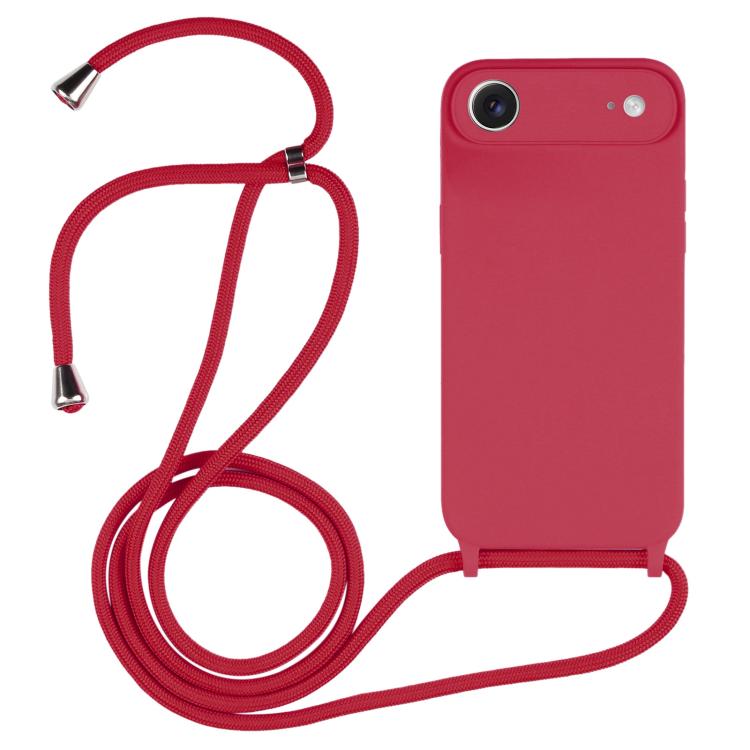 For iPhone Air Crossbody Lanyard Liquid Silicone Case(Rose Red)