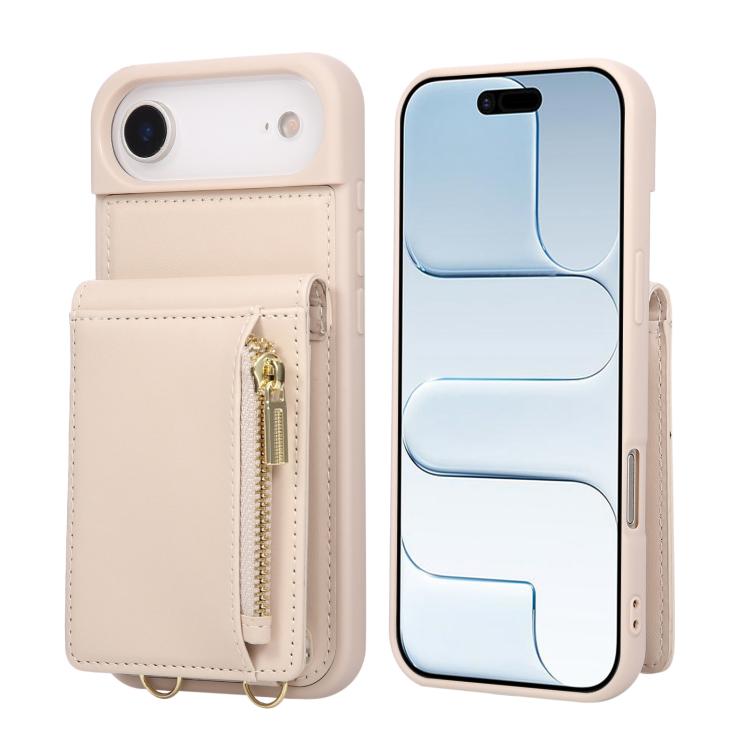 For iPhone Air Crossbody Lanyard Zipper Wallet Leather Phone Case(Beige)