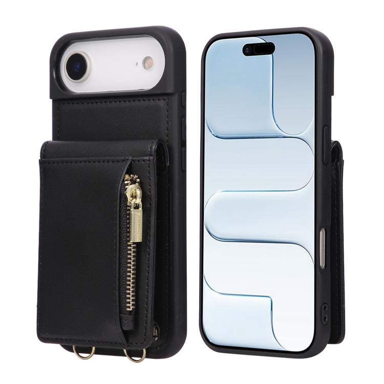 For iPhone Air Crossbody Lanyard Zipper Wallet Leather Phone Case(Black)