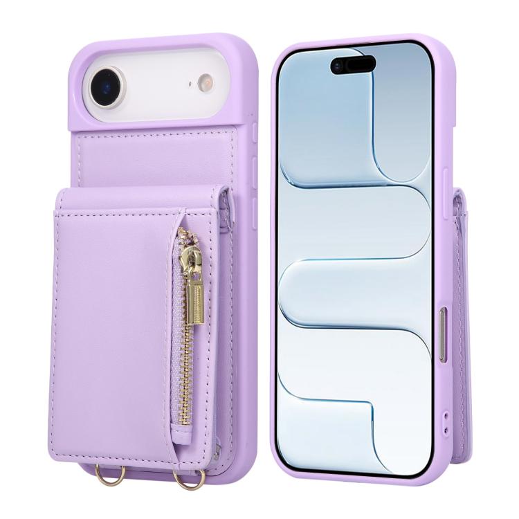For iPhone Air Crossbody Lanyard Zipper Wallet Leather Phone Case(Purple)