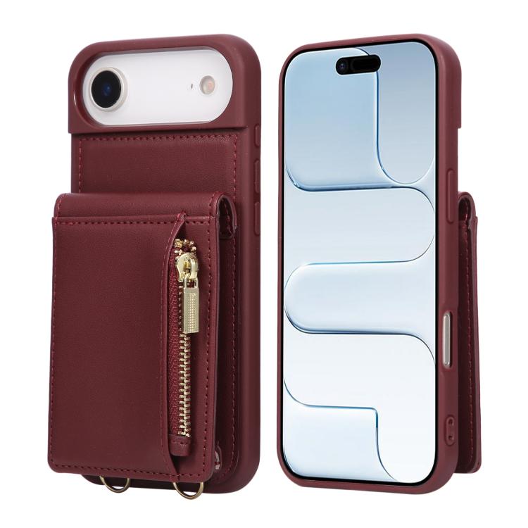For iPhone Air Crossbody Lanyard Zipper Wallet Leather Phone Case(Wine Red)