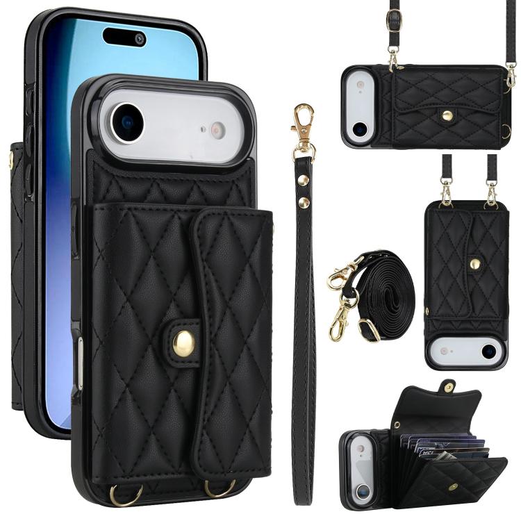 For iPhone Air Crossbody Rhombic Horizontal Wallet Leather Phone Case(Black)