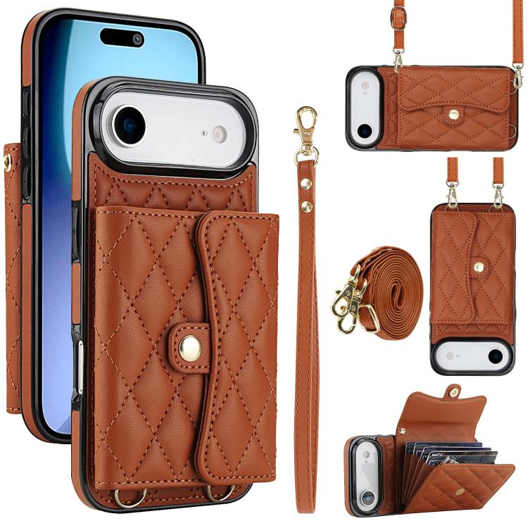 For iPhone Air Crossbody Rhombic Horizontal Wallet Leather Phone Case(Brown)