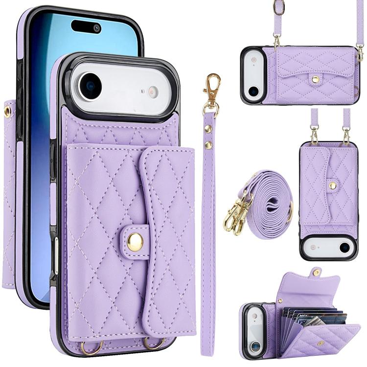 For iPhone Air Crossbody Rhombic Horizontal Wallet Leather Phone Case(Purple)