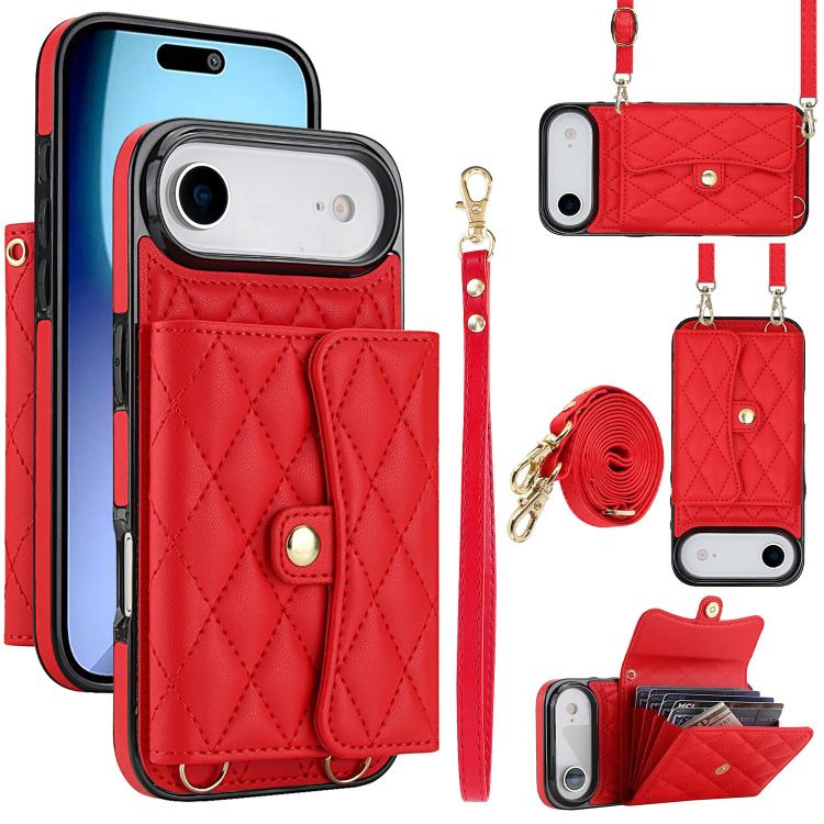 For iPhone Air Crossbody Rhombic Horizontal Wallet Leather Phone Case(Red)