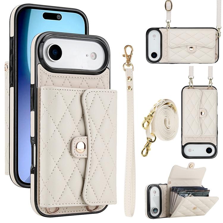 For iPhone Air Crossbody Rhombic Horizontal Wallet Leather Phone Case(White)