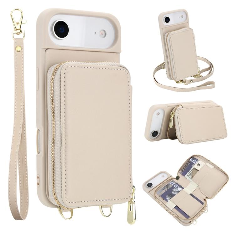 For iPhone Air Crossbody Zipper RFID Card Bag Phone Case(Apricot)