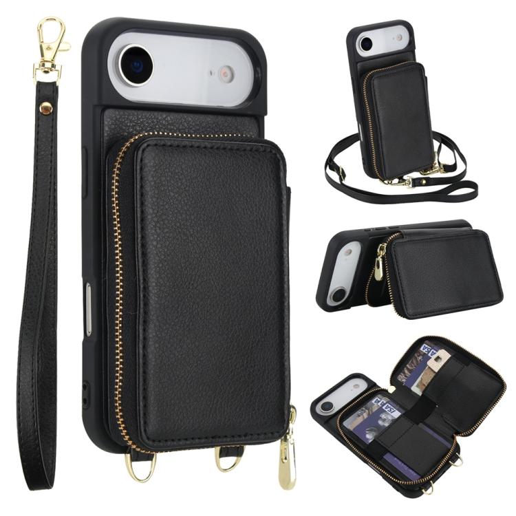 For iPhone Air Crossbody Zipper RFID Card Bag Phone Case(Black)
