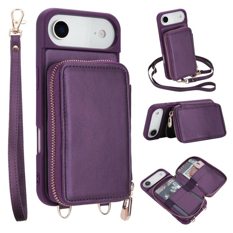 For iPhone Air Crossbody Zipper RFID Card Bag Phone Case(Dark Purple)