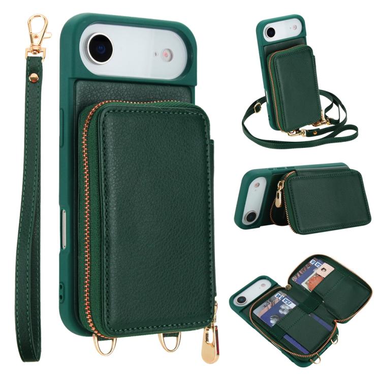 For iPhone Air Crossbody Zipper RFID Card Bag Phone Case(Green)