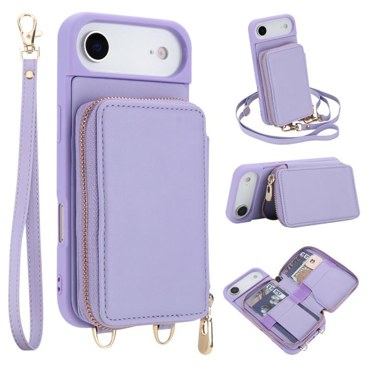 For iPhone Air Crossbody Zipper RFID Card Bag Phone Case(Light Purple)