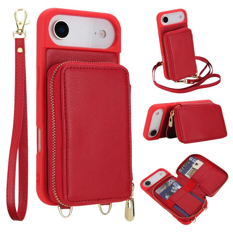 For iPhone Air Crossbody Zipper RFID Card Bag Phone Case(Red)