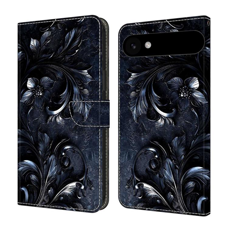 For iPhone Air Crystal-Like Painted Vegan Leather Phone Case(Black Flower)