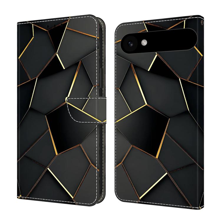 For iPhone Air Crystal-Like Painted Vegan Leather Phone Case(Black Gold Geometric)