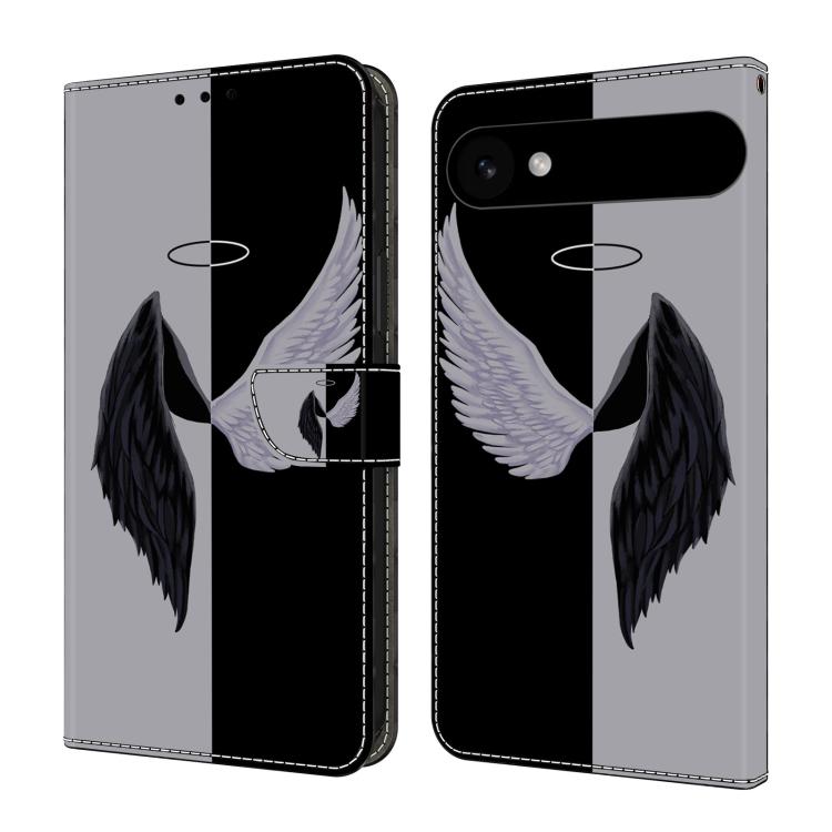 For iPhone Air Crystal-Like Painted Vegan Leather Phone Case(Black White Wings)