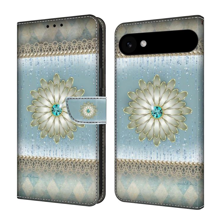For iPhone Air Crystal-Like Painted Vegan Leather Phone Case(Blue Diamond Flower)