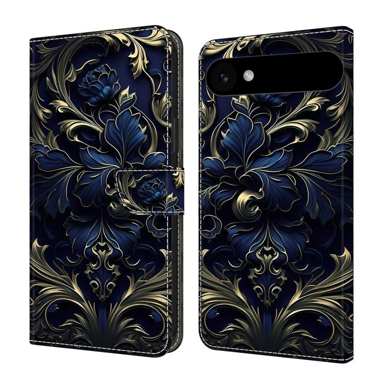 For iPhone Air Crystal-Like Painted Vegan Leather Phone Case(Blue Flower)