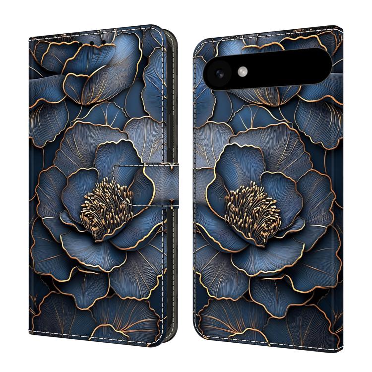 For iPhone Air Crystal-Like Painted Vegan Leather Phone Case(Blue Gold Peony)