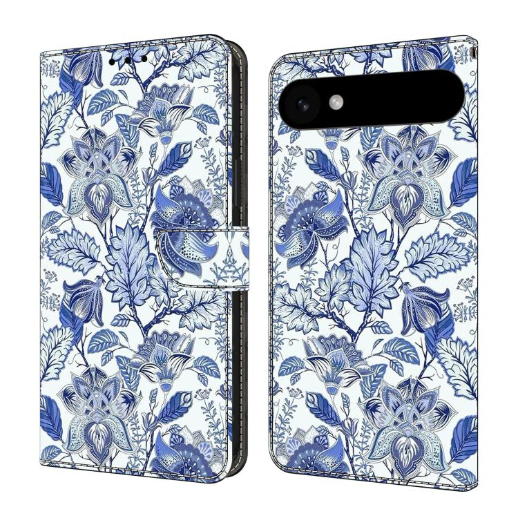For iPhone Air Crystal-Like Painted Vegan Leather Phone Case(Cluster of Blue Flowers)