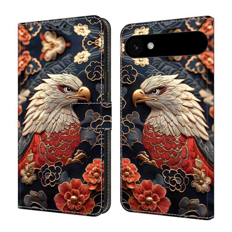 For iPhone Air Crystal-Like Painted Vegan Leather Phone Case(Eagle and Flowers)