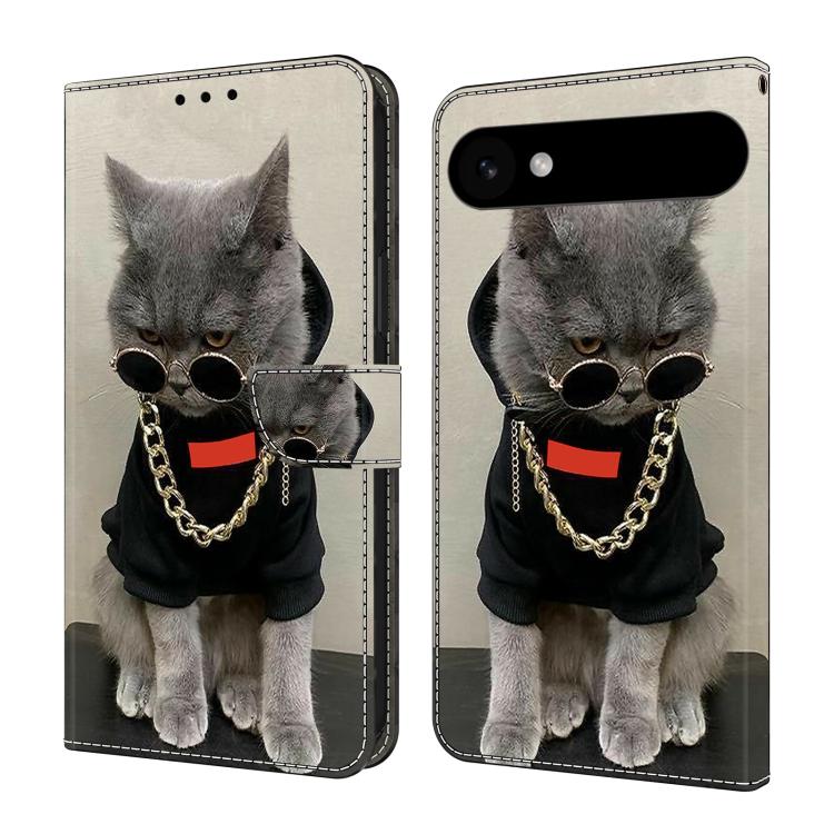 For iPhone Air Crystal-Like Painted Vegan Leather Phone Case(Glasses-Wearing Cat)