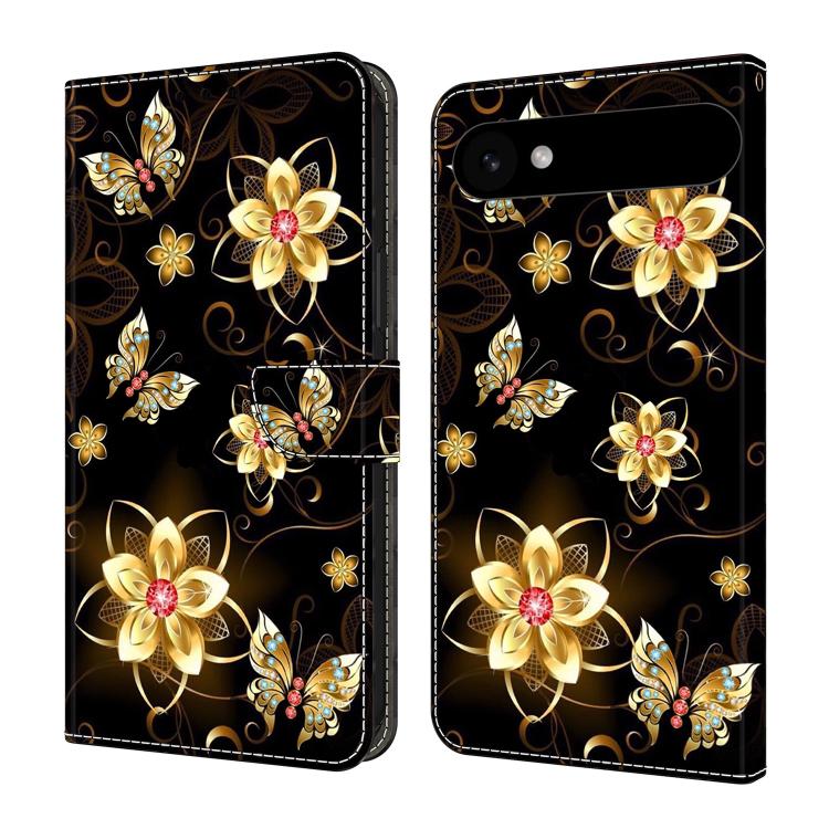 For iPhone Air Crystal-Like Painted Vegan Leather Phone Case(Gold Flower Gold Butterfly)
