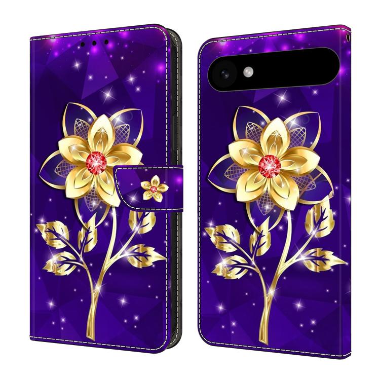 For iPhone Air Crystal-Like Painted Vegan Leather Phone Case(Gold Flower On Purple)