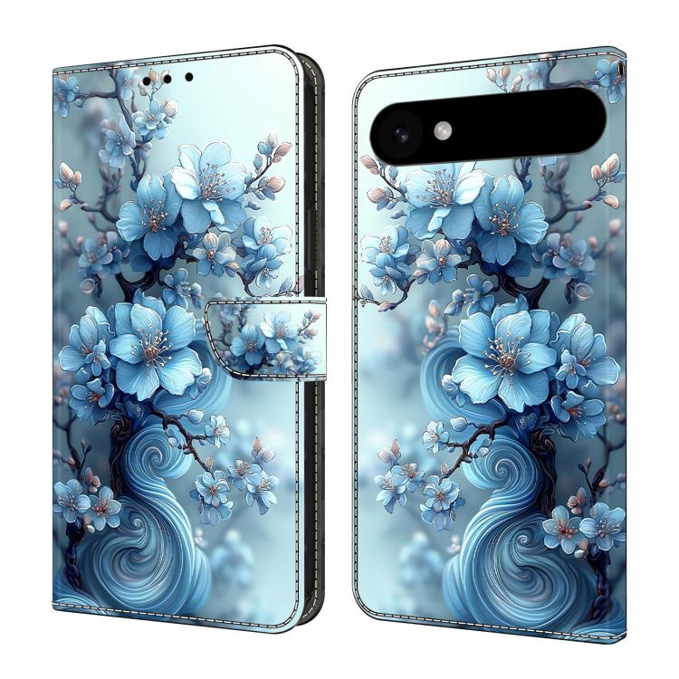 For iPhone Air Crystal-Like Painted Vegan Leather Phone Case(Icy Blue Blossoms)