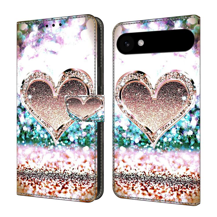 For iPhone Air Crystal-Like Painted Vegan Leather Phone Case(Pink Diamond Heart Peach)