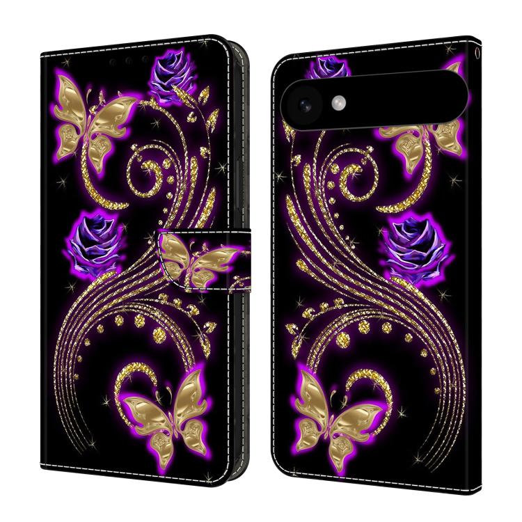 For iPhone Air Crystal-Like Painted Vegan Leather Phone Case(Purple Flower Butterfly)