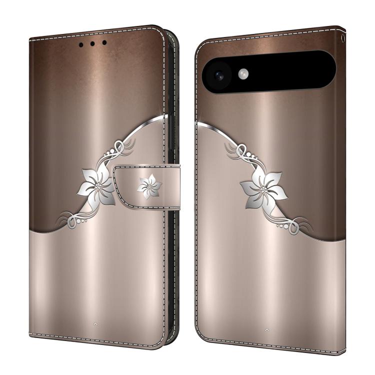 For iPhone Air Crystal-Like Painted Vegan Leather Phone Case(Silver Flowers)